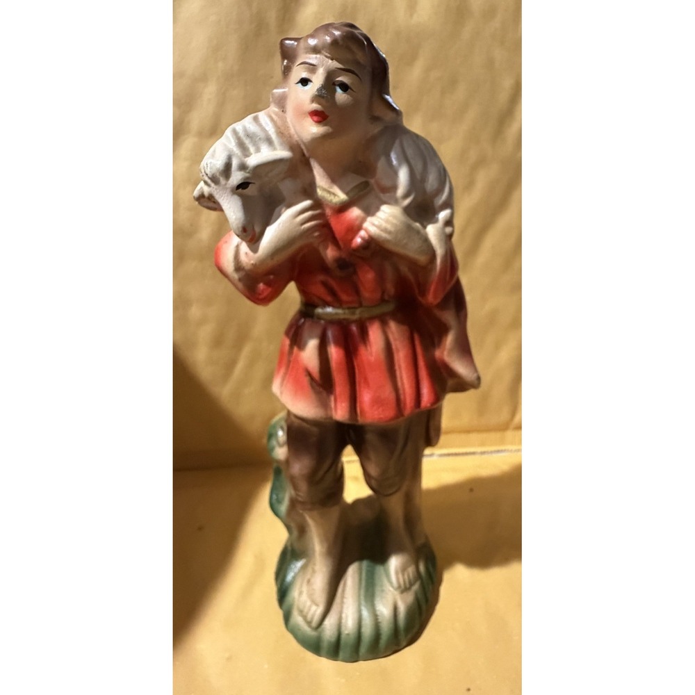 Vintage Nativity Figure Shepherd Boy Carrying Lamb Made in‎ Japan Read